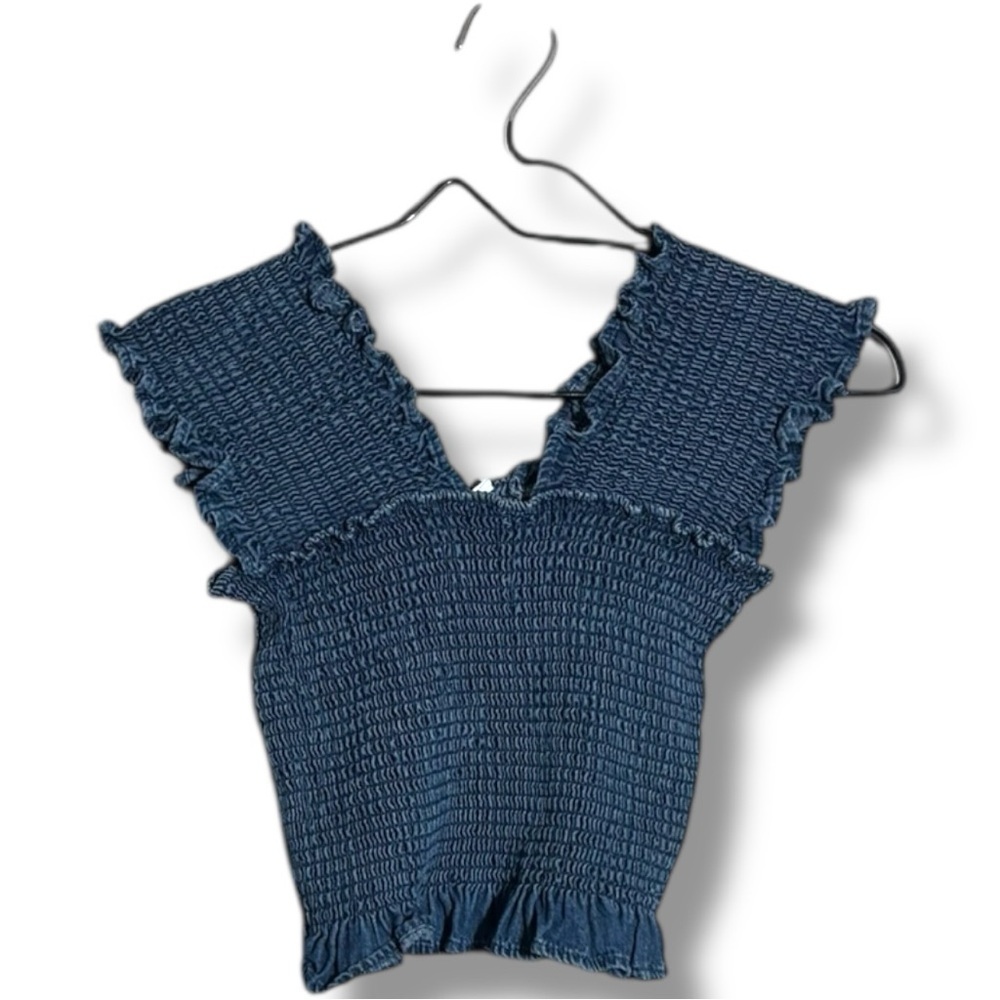 Unbranded Funky Denim Blue Smocked Women's Sleeveless Cropped Rouched Top - Picture 13 of 16